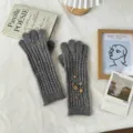 Y2K vintage long knit fingerless gloves with buttons, cozy warm winter thermal handwear. - One Size / Full Finger Gloves / 01#-Gray