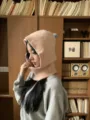 Korean style knitted balaclava winter warm hooded scarf integrated hat for women pink - One Size / Orange