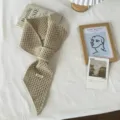 Korean style solid color hollow knitted cross small scarf for women autumn and winter warm - 85x12cm / Oatmeal