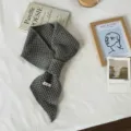 Κορεάτικο μονόχρωμο πλεκτό σταυρωτό μίνι κασκόλ για γυναίκες, ζεστό περιλαίμιο χειμώνα. - 85x12cm / Γκρι