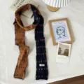 Korean style colorblock knit scarf with stylish design for women autumn winter warm - 180x7cm / Caramel color