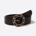 Cintura in pelle intrecciata nera con fibbia a catena dorata, dettaglio elegante. - 100cm / Nero