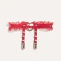 Rote Spitzen-Strumpfband mit Herzring, Nieten-Riemen und Metallclips für Damen Accessoire. - Einheitsgröße / Rot