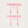 Rosa Punk Bein Strumpfband Set mit Metall O-Ring Nieten und Klips, stylischer Streetwear. - Einheitsgröße / Rosa Einzeln