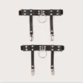 Schwarzer Punk Leder Strapsgürtel mit Metall O-Ring und Clips für Damen Y2K Stil - Einheitsgröße / Schwarz Einzeln