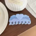 Light blue crystal heart wings hair claw clip, sparkling rhinestone cute shark clip accessory. - Blue