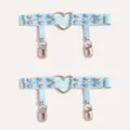 Light blue punk garter belt with heart ring and metal clips for women sweet sexy style. - 1 Pair / Blue