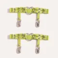 Neon green punk leg garter with heart ring metal studs, stylish thigh strap for women. - 1 Pair / Green