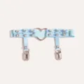 Hellblaue Punk Leder Oberschenkel Strumpfband mit Metall Herz Ring und Clips für Damen. - Einzelstück / Blau