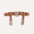 Brown leather thigh garter belt with metal heart ring, punk studs and clips for sexy women. - Single Pack / Light Coffee