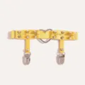 Yellow PU leather punk thigh garter with metal heart ring, studs and clips for women. - Single Pack / Yellow