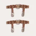 Brown PU leather thigh garter belt with metal heart ring, punk rivet leg ring for women. - 1 Pair / Light Coffee