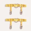 Yellow punk leather thigh garter belt with metal heart ring and studs for women variant. - 1 Pair / Yellow