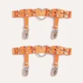 Orange punk leg garter thigh ring with metal heart studs and adjustable clips for women - 1 Pair / Orange