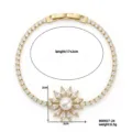Pulsera de Tenis Flor Perla Zirconia Oro Elegante Moda Mujer Joyería 17+2cm - Estilo Girasol Perla Dorado (B00927-24)