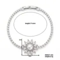 Elegante pulsera de tenis plateada con un impresionante colgante de flor de cristal y perla. - Estilo Girasol Perla Plateado (B00927-24A)