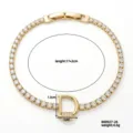 Pulsera de tenis dorada con dije de letra D circonita cúbica brillante longitud ajustable - Estilo Letra D Dorado (B00927-26)