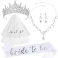 Ensemble diadème voile collier boucles d'oreilles et écharpe pour enterrement vie de jeune - Ensemble de 5 Pièces (HG003+JD180+TS004+XLEHTZ) / Argent