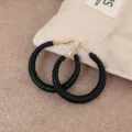Pendientes de aro tejidos negros para mujer, grandes pendientes circulares, joyería de moda. - Estilo de Círculo (PUW07)