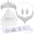 Ensemble tiare voile collier boucles d'oreilles écharpe pour enterrement vie de jeune fille - Ensemble de 5 Pièces Style 9 / Argent