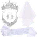 Ensemble de bijoux de mariée avec diadème collier boucles d'oreilles voile et écharpe - Ensemble de 5 Pièces Style 4 / Argent