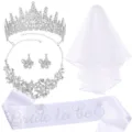 Ensemble diadème couronne collier boucles d'oreilles voile écharpe mariage décor - Ensemble de 5 Pièces Style 6 / Argent