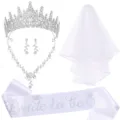 Ensemble diadème voile écharpe collier boucles d'oreilles pour fête de mariage chic - Ensemble de 5 Pièces Style 7 / Argent
