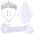 Ensemble de mariage mariée voile écharpe couronne collier boucles d'oreilles accessoires - Ensemble de 5 Pièces Style 8 / Argent