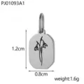 Close-up van de rechthoekige roestvrijstalen geboortebloem hanger met maten en gewicht. - Januari Geboortebloem (PJ01093A1) / Zilver