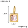 Square Stainless Steel Pendant Pink Crystal Charm DIY Necklace Jewelry Accessory 1.0x0.5cm - Pink (PJ00018D0-2)