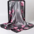 Pañuelo cuadrado tacto seda mujer estampado floral gris rosa elegante oficina 90x90 - 90x90cm / Calla Lily Gris Grafito