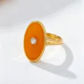 Bague ovale orange émaillée pour femme bijou doré élégant avec cristal étincelant - Orange (JMX-JZ9873)