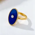 Bague ovale vintage en émail bleu plaqué or avec cristal étincelant au centre variante - Bleu Foncé (JMX-JZ9873)