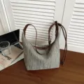 Sac cabas hobo tissé pour femme, sac à bandoulière élégant avec poignées en cuir marron tendance - Sans pendentif / Gris