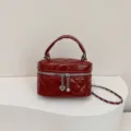 Red mini quilted chain crossbody bag stylish shoulder lipstick pouch with handle for winter fashion - Burgundy