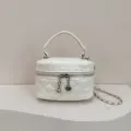 Trendy winter mini quilted chain bag, versatile single shoulder crossbody lipstick bag for women. - White
