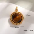Pendentif Pierre Oeil de Tigre Naturel Doré Perlé Rond Bijou Charme Accessoire DIY - Pendentif Bordure en Perles Rondes (A0268) / 23.5x17mm / Œil de tigre