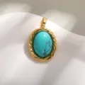 Pendentif turquoise ovale plaqué or cadre torsadé style vintage collier de pierres précieuses bijoux - Bordure de Corde Torsadée Ovale (A0268) / Turquoise