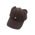 Casquette de baseball en sherpa marron mignonne avec oreilles d'ours et broderie cœur. - Réglable / Café