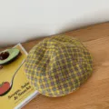 Women Japanese Retro Plaid Beret Summer Thin Breathable Painter Hat Cute Octagonal Cap - M (56-58cm) / Yellow Gingham