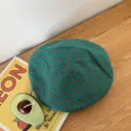 Green plaid beret hat for women, Japanese retro cap, summer breathable soft style. - M (56-58cm) / Green Plaid