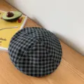Women Japanese vintage plaid beret hat summer breathable octagonal painter cap sweet style - M (56-58cm) / Black Plaid
