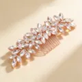 Elegant rose gold rhinestone hair comb for bridal wedding, sparkling crystal leaf hair accessory. - Rose Gold