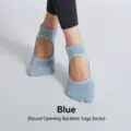 Light Blue Open Back Yoga Socks Non-Slip Pilates Grip Socks for Women Gym Workout - One Size / Cyan