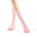 Chaussettes de yoga cinq orteils mi-hautes roses pour femmes, coton respirant anti-dérapant. - Taille unique / Rose