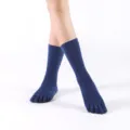 Chaussettes de yoga cinq orteils bleues unies pour femme coton mi hautes confort - Taille unique / Bleu Marine