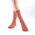 Women Autumn Winter Mid Tube Five Toe Socks Brown Cotton Split Toe Yoga Anti Slip Grip Socks - One Size / Orange (High Tube Elastic)