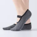Chaussettes de yoga antidérapantes grises avec brides croisées et semelle à points - Taille unique / Gris foncé