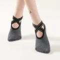 Women yoga socks gray anti-slip cross strap pilates fitness dance socks variant new - One Size / Dark Gray