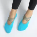 Light blue non-slip yoga socks with grey cross straps for Pilates, fitness and indoor sports. - One Size / Bright Blue